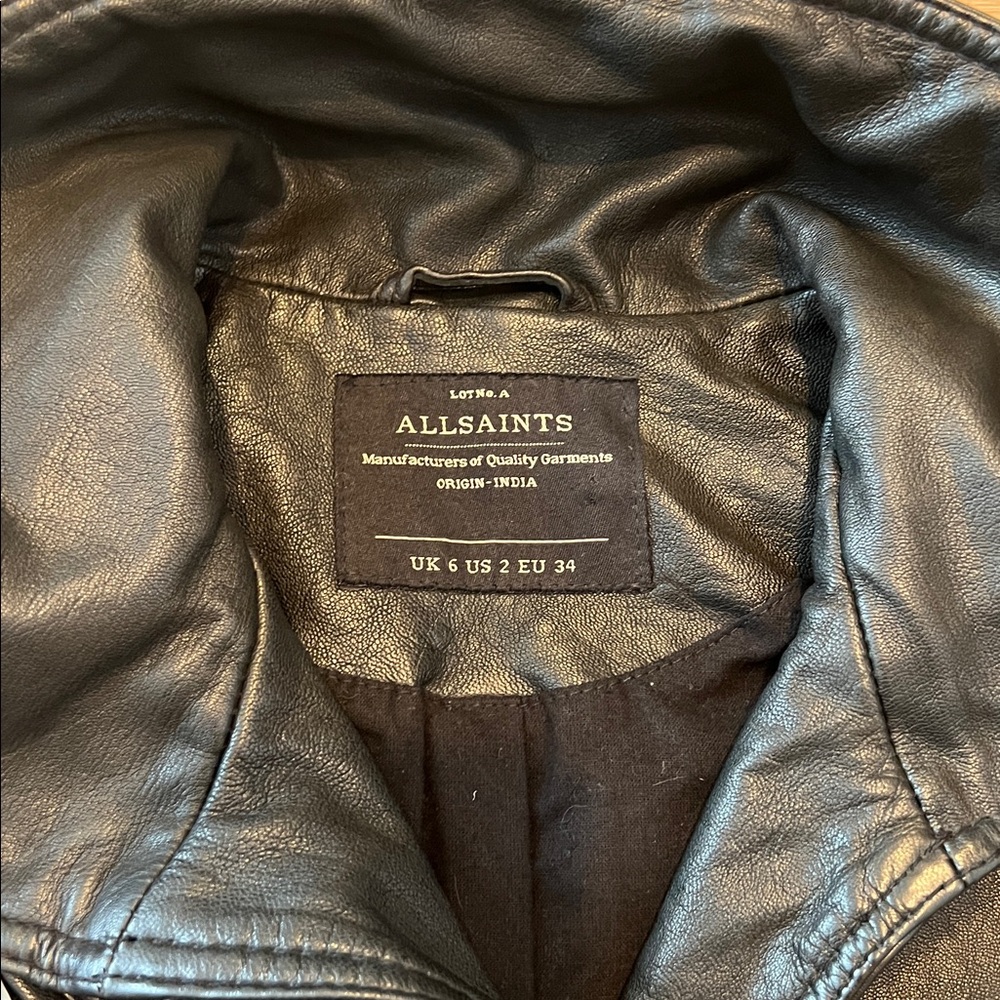ALL SAINTS Black Belvedere Leather Moto Jacket Size - US 2 UK 6 - Picture 10 of 15